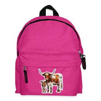 Texas Longhorn mit Kalb – Stolze Westernfamilie - Kinder Rucksack - Fuchsia - Vorne