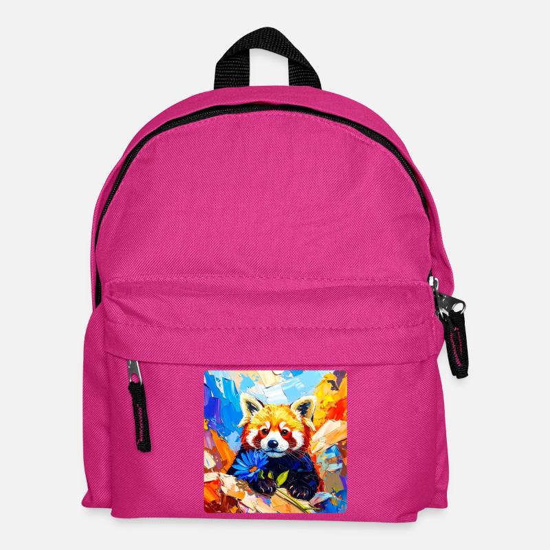 Roter-Panda-Blaue Blume - Kinder Rucksack - Fuchsia