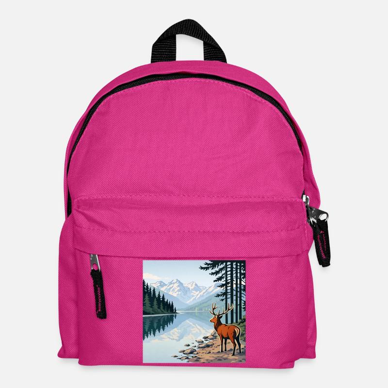 Hirsch am Bergsee - Kinder Rucksack - Fuchsia