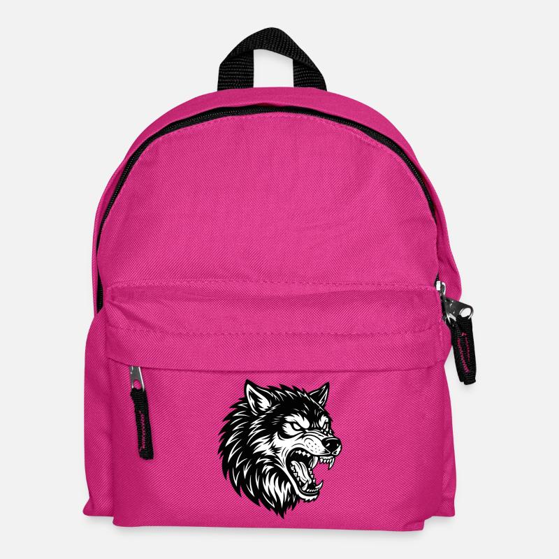 Wolf Schwarz-Weiß Wolf Alpha Maskottchen-Logo - Kinder Rucksack - Fuchsia