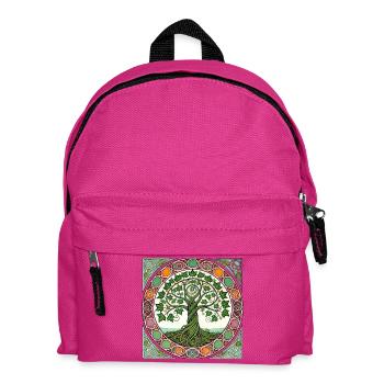 Tree of Life Circular Stained Glass - Kids' Backpack - fuchsia - Front