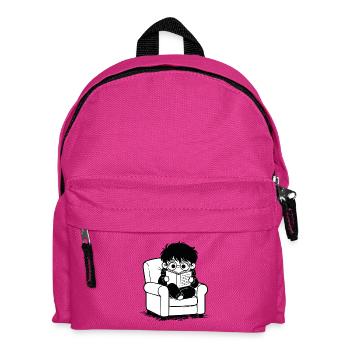 Sticker Child Reading Cozy Armchair Black and White - Kids' Backpack - fuchsia - Front