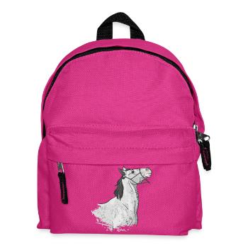The head of a grey horse pulling on its lunge - Kids' Backpack - fuchsia - Front
