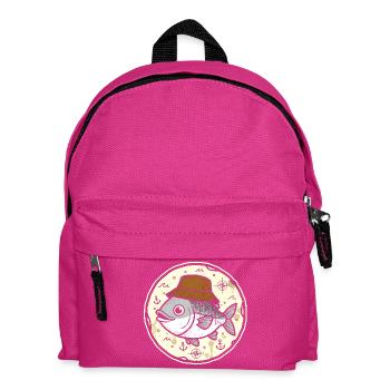 Fisch mit Hut im Nautik-Rundlogo - Kinder Rucksack - Fuchsia - Vorne