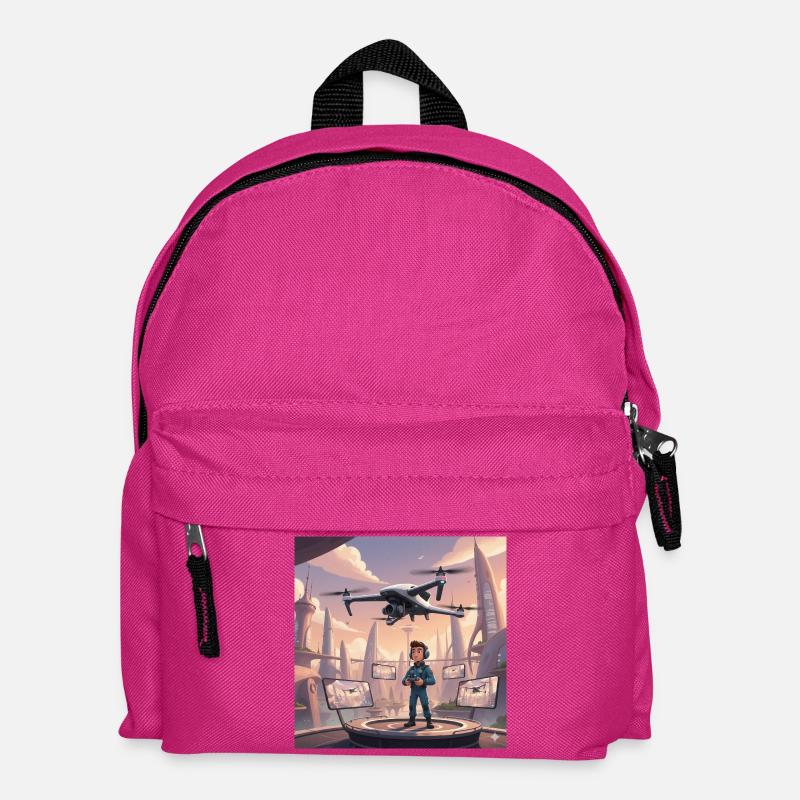 Drone Pilot in Neon Town - Kids' Backpack - fuchsia