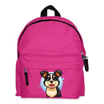 Cheerful Black and White Puppy (Comic Portrait) - Kids' Backpack - fuchsia - Front