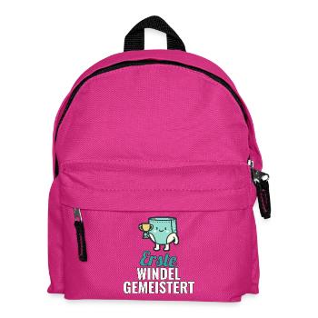 Babyshirt Geschenk: Erste Windel gemeistert - Kinder Rucksack - Fuchsia - Vorne
