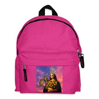 Modernes Porträt mit Sonne und Eulen - Kinder Rucksack - Fuchsia - Vorne