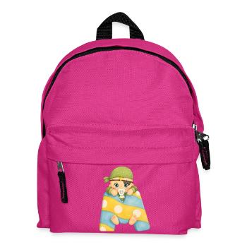 M - Buchstabe: Baby im bunten Patchwork-Schal - Kinder Rucksack - Fuchsia - Vorne