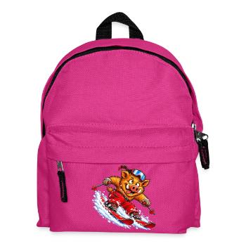 Pistensau - Lustiges skifahrendes Wildschwein - Kinder Rucksack - Fuchsia - Vorne