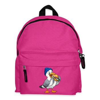 Möwe mit Beanie & Fischbrötchen – Küste - Kinder Rucksack - Fuchsia - Vorne