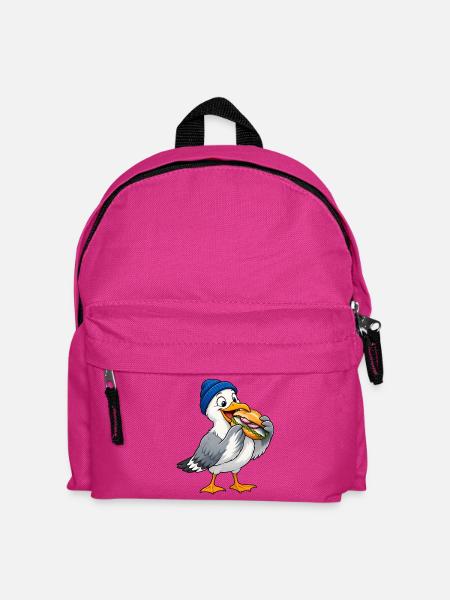 Möwe mit Beanie & Fischbrötchen – Küste - Kinder Rucksack - Fuchsia