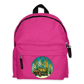 Sonnenbeschienene Schildkröte im Blumenbeet - Kinder Rucksack - Fuchsia - Vorne