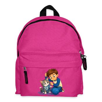 Junge befreit Katze sanft aus blauem Wollknäuel - Kinder Rucksack - Fuchsia - Vorne