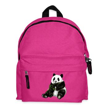 Handgemaltes Pandabär Design mit grünem Bambus - Kinder Rucksack - Fuchsia - Vorne