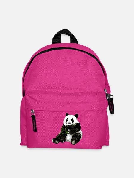 Handgemaltes Pandabär Design mit grünem Bambus - Kinder Rucksack - Fuchsia