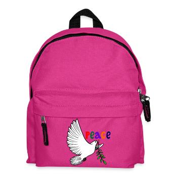 Friedenstaube weiß mit Lorbeerzweig Text Englisch FRIEDEN - Kinder Rucksack - Fuchsia - Vorne