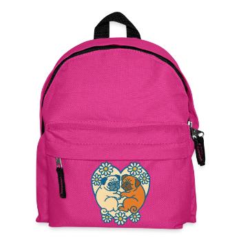 Verspieltes Mops-Paar-Herz-Design - Kinder Rucksack - Fuchsia - Vorne