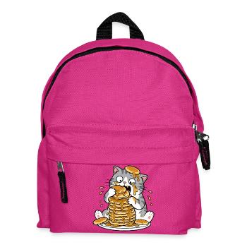 Cat with Pancakes Funny Cartoon - Kids' Backpack - fuchsia - Front