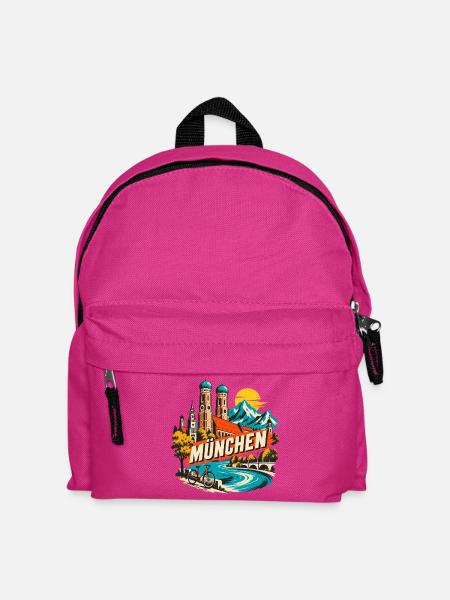 München Skyline Alpen Fahrrad Retro Design - Kinder Rucksack - Fuchsia