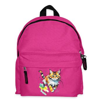 springende  Katze im wasserfarbenlook - Kinder Rucksack - Fuchsia - Vorne