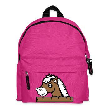 horse hidden behind fence wooden wall stable door - Kids' Backpack - fuchsia - Front