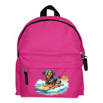 Dachshund Surfing in Sunshine - Kids' Backpack - fuchsia - Front