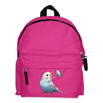 Wellensittich mit Schmetterling - Kinder Rucksack - Fuchsia - Vorne