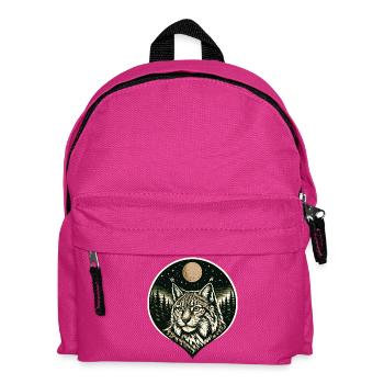 Silent Focus - Luchs im Woodcut Stil - Kinder Rucksack - Fuchsia - Vorne
