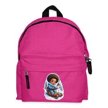 Winterspaß mit Schneemann und Schlitten - Kinder Rucksack - Fuchsia - Vorne