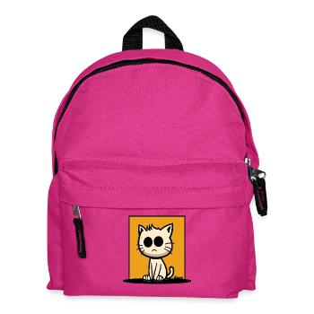 Cat with big eyes on orange background - Kids' Backpack - fuchsia - Front