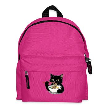 Schwarze Katze isst Ramen Nudeln  - Kinder Rucksack - Fuchsia - Vorne