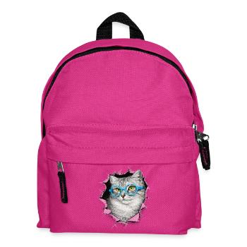 Cute Cat – Blue Glasses Mixed Media Art - Kids' Backpack - fuchsia - Front