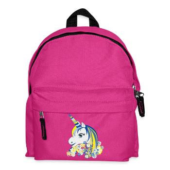 Einhorn Blau Gelb Florale Fantasie - Kinder Rucksack - Fuchsia - Vorne