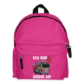 4 Geburtstag Feuerwehr Sirene Feuerwehrauto Motiv - Kinder Rucksack - Fuchsia - Vorne