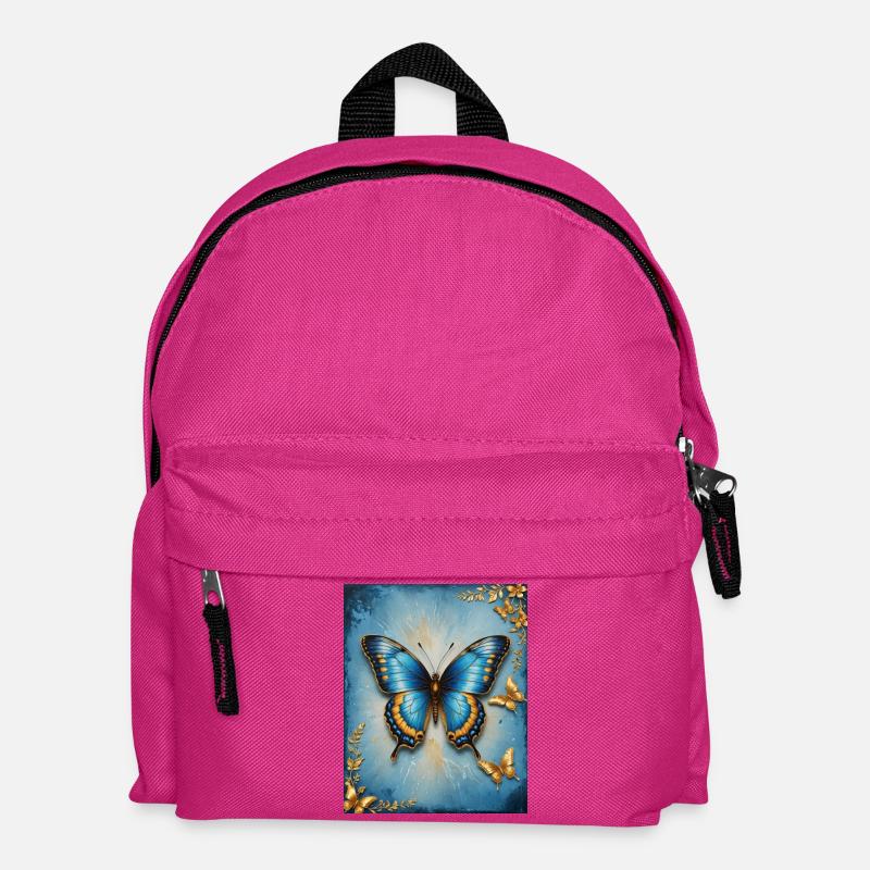 Azurblauer Schmetterling mit Goldakzenten - Kinder Rucksack - Fuchsia