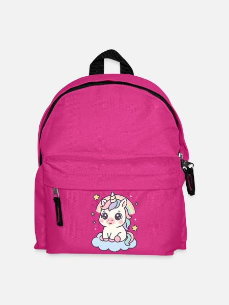 Kawaii Einhorn auf Wolke mit Regenbogen Sterne - Kinder Rucksack - Fuchsia