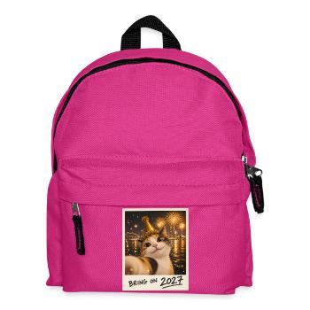 Bring On 2027 Glückskatze Selfie Silvester - Kinder Rucksack - Fuchsia - Vorne