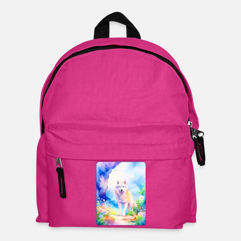 Loup blanc entouré de fleurs - Sac à dos Enfant - fuchsia