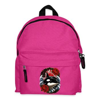 Orca im japanischen Irezumi Tattoo Stil - Kinder Rucksack - Fuchsia - Vorne