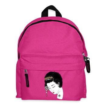 Japan Geisha , Blütenkrone Porträt in Gold,  - Kinder Rucksack - Fuchsia - Vorne