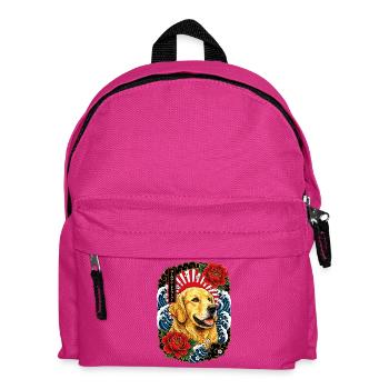 Golden Retriever im japanischen Tattoo Stil - Kinder Rucksack - Fuchsia - Vorne