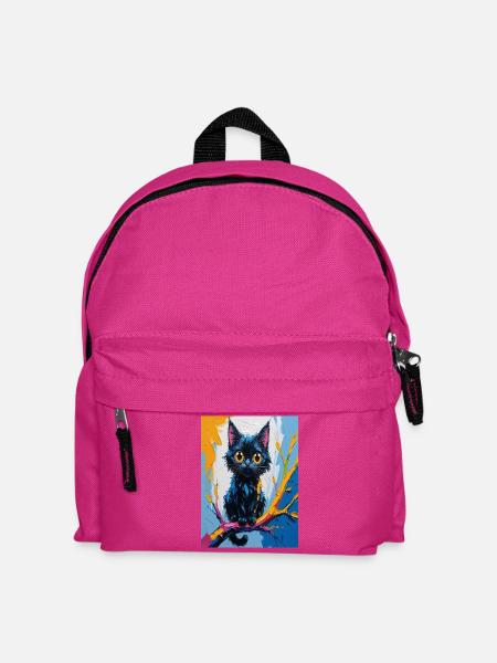 Bunte, abstrakte schwarze Katze - Kinder Rucksack - Fuchsia