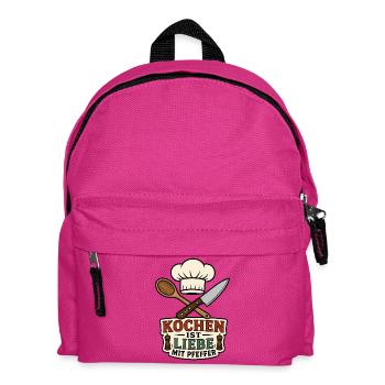Kochen ist Liebe mit Pfeffer Retro Koch Design - Kinder Rucksack - Fuchsia - Vorne