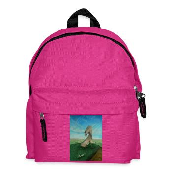 Abstrakter Hammer-Hund aus Stahl in surrealer Landschaft - Kinder Rucksack - Fuchsia - Vorne