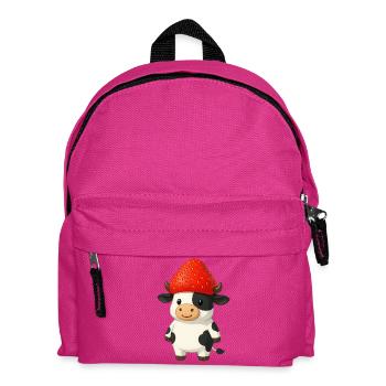 Lustige Kuh mit Erdbeeren Hut Fruchtig Humorvoll - Kinder Rucksack - Fuchsia - Vorne
