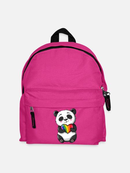 Panda-Karikatur mit einem Pride-Regenbogenherz - Kinder Rucksack - Fuchsia
