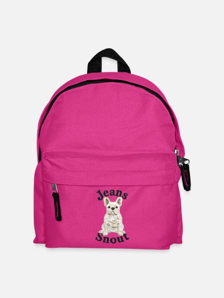 Weiße Französische Bulldogge im Jeansflicken-Stil - Kinder Rucksack - Fuchsia