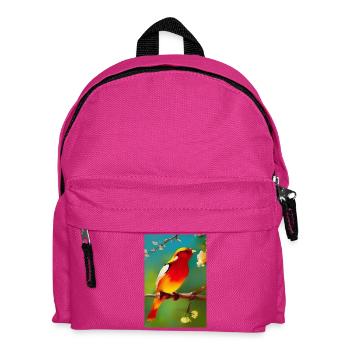 Vogel auf Ast mit bunten Blüten - Kinder Rucksack - Fuchsia - Vorne