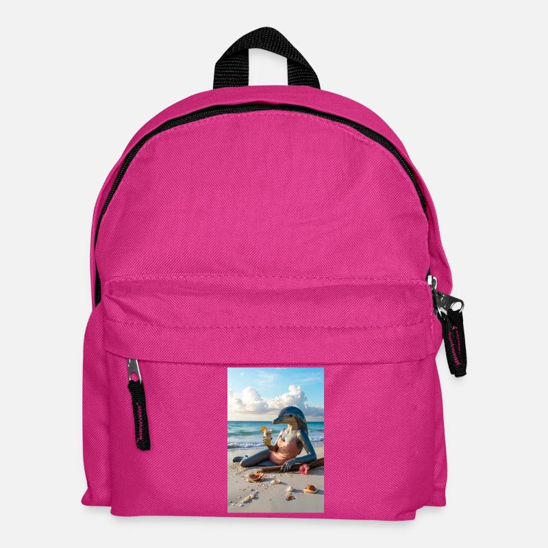 Humanoider Delfin am Strand - Kinder Rucksack - Fuchsia